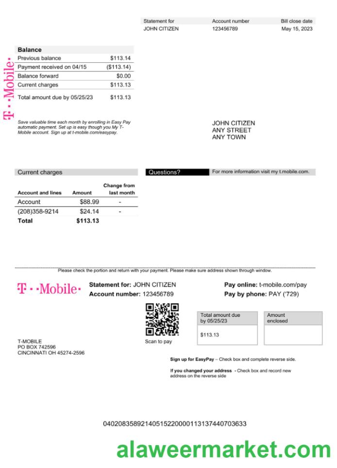 USA T-Mobile utility bill Word and PDF template (1)